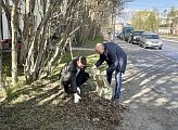 Роман Пономарев принял участие в субботнике во дворах домов 18 на проспекте Ленина и 5 на улице Полярной Дивизии в Мурманске